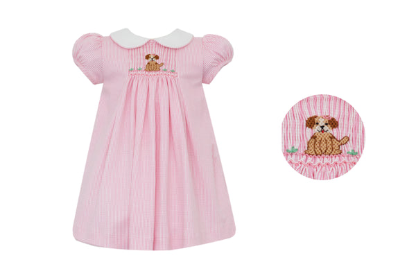 Anavini - Puppies Girl's Pink Knit Check S/S Dress