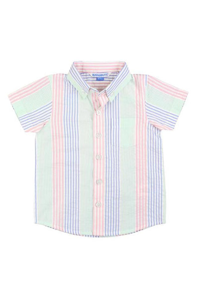 Boys Multicolor Seersucker Short Sleeve Button Down
