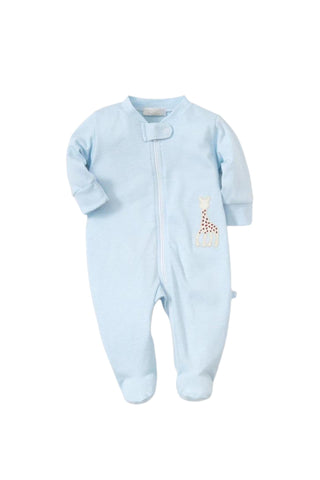 Kissy Kissy - Sophie La Girafe Blue Stripe Zip Front Footie