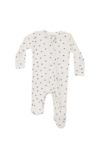 Angel Dear - Ribbed Navy Mini Dot 2 Way Zipper Footie