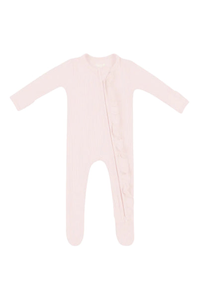 Kyte Baby - Blush Ribbed Ruffle Zippered Footie