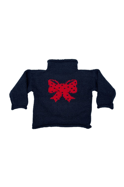Hearthside - Red Bow Motif Navy Sweater