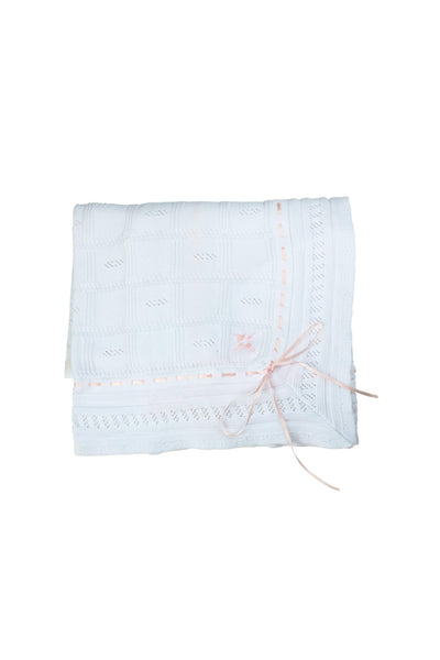 Feltman Brothers - White/Pink Ribbon Pointelle Knit Blanket