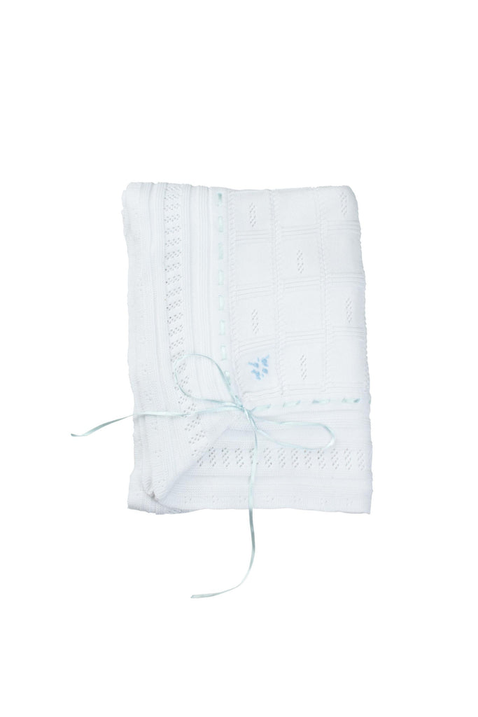 Feltman Brothers - White/Blue Ribbon Pointelle Knit Blanket