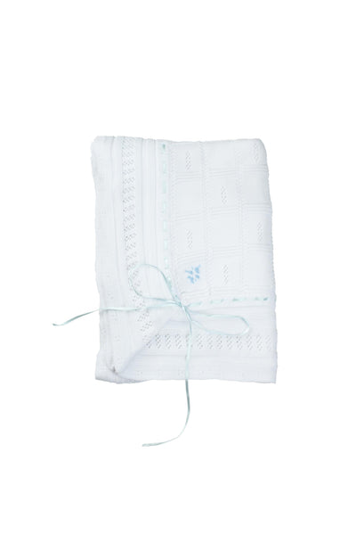 Feltman Brothers - White/Blue Ribbon Pointelle Knit Blanket
